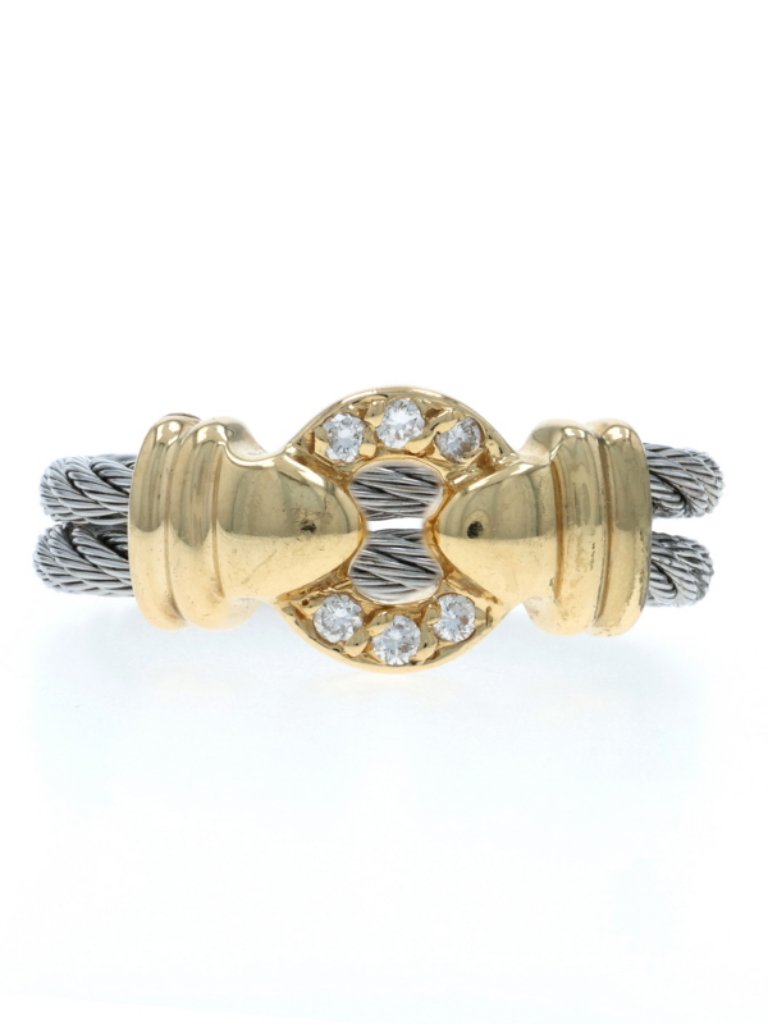 Charriol Diamond Ring - Stainless Steel Yellow Gold 18k Round Circle Buckle Sz 6
